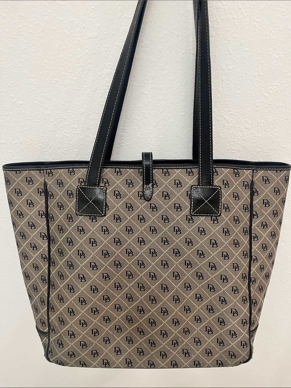 Dooney & Bourke Beige Monogram Tote with Black Trim - Picture 3 of 7
